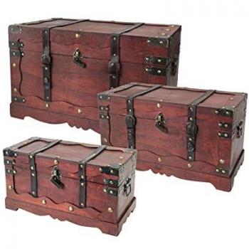 HMF Schatzkiste Schatztruhe Frankreich aus Holz mit dekorativem Metallschloss (3er Set)