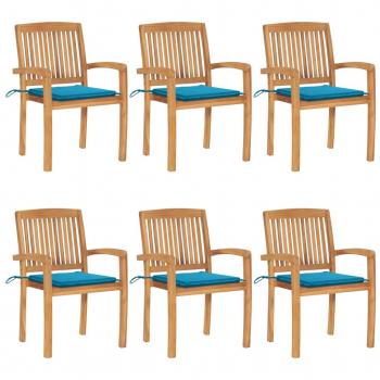 Chaises de patio empilables Teck 6 x coussin inclus