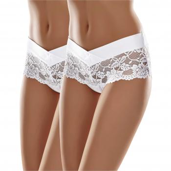 Merry Style Damen Hipster Hot Pants mit Spitzenbesatz MSGAB155 (Weiß, 2er Pack, Größe M)