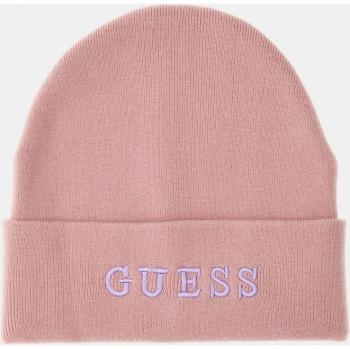 Guess: Gorro de Punto Rosa con Logotipo Bordado