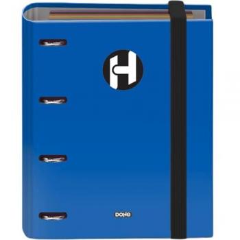 Dohe Serie Icon Carpeta de 4 Anillas Formato A5 con Recambio de 100 Hojas de 90 gr y 4 Taladros - Cierre con Goma Elastica - Anillas de 25mm - Color Azul-50865