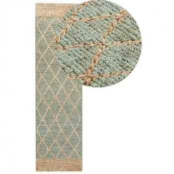 Tappeto Runner Verde e Beige Juta 80 x 300 cm Motivo geometrico Tessuto a mano Boho Corridoio Camera da letto