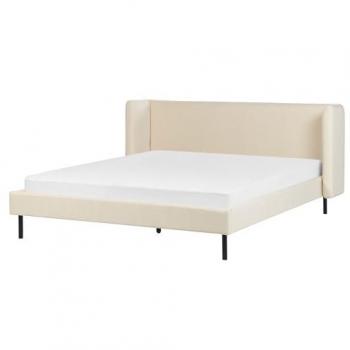 BELIANI Minimalist Modern EU King Size Velvet Bed Frame 5ft3 Wingback Headboard Black Stable Legs Bedroom Light Beige Arette