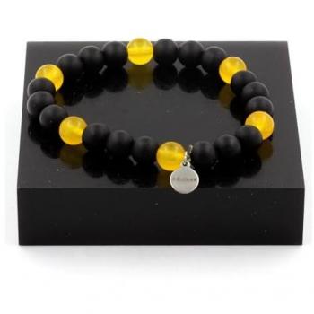 French Artisan Yellow Agate & Onyx Wristband