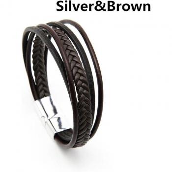Brazalete de cuero trenzado para hombre con cierre de acero inoxidable