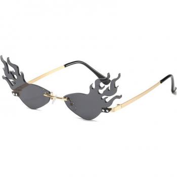 Gafas de sol vintage para mujer, sin montura, con llamas, lentes metálicos ondulados, UV400