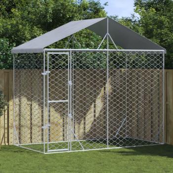 Perrera exterior con toldo de acero galvanizado 3x1,5x2,5 m