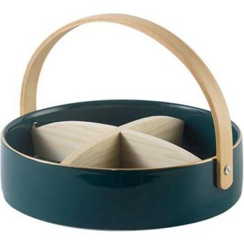 Bamboo-Handled Ceramic Snack Organizer