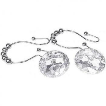 Round Acrylic Rhinestone Shower Curtain Hooks – 12 Pack