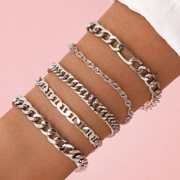 Gold Color Thick Chain Bracelet with Crystal Rhinestones
