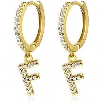 Créoles en or 14 K avec initiale « F » et zircone de 5 AA