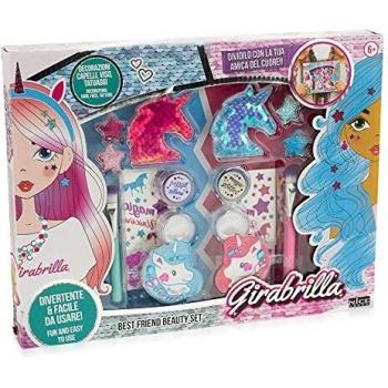 Nice Group - Set di Bellezza Girabrilla Amico del Cuore, Accessori Unicorno per Capelli, Glitter Tattoo e Cipria con Brillantini per Viso, Multicolore
