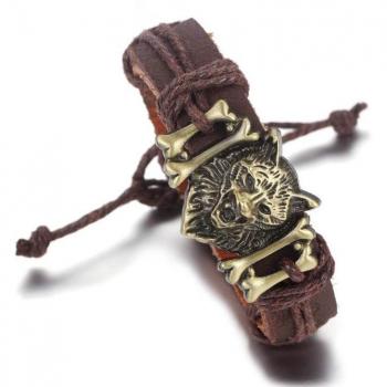 Bracelet en cuir ajustable avec breloque loup