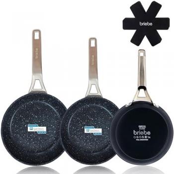 Set 3 poêles à frire antiadhésives à induction 20-24-28 cm, aluminium forgé, couleur noire – Briebe Black Titanium