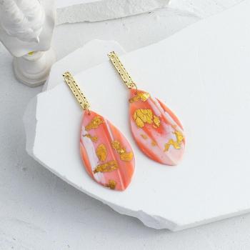 Lifefontier Geometric Pink Metal and Gold Polymer Clay Hanging Earrings for Women