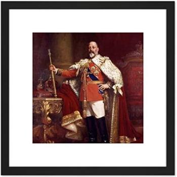 King Edward VII by Fildes – 8x8 Square Wall Art Print in Black Wood Frame with Mount