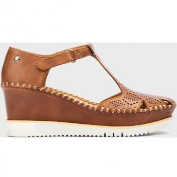 Pikolinos - Sandalias de cuña de mujer de piel con cierre adherente en color marrón