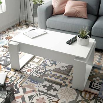 Mesa de centro flint, mesa de centro con tapa elevable, mesa baja de salón, 105x55h45/56 cm, blanco