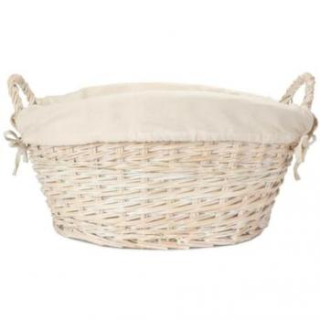 Lined White Finish Wicker Wash Basket