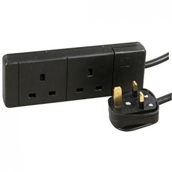 2 Gang Way UK 13A Trailing Socket Mains Power Extension Lead Black 15m