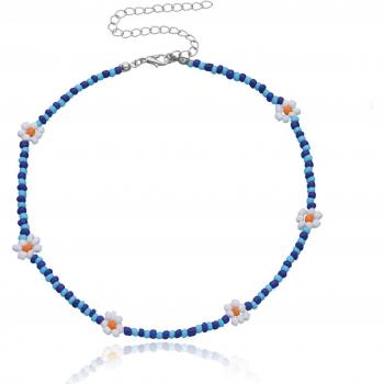Collier à fleurs en perles de verre multicolores - 35cm