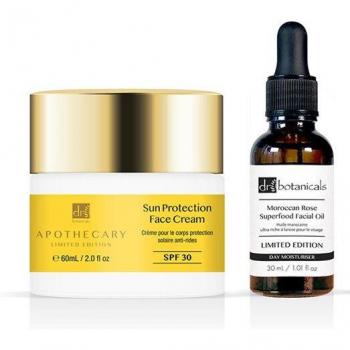 Sérum facial nocturno Coco Noir y limpiador superalimento de coco y sandía de Dr. Botanicals + crema solar FPS 30