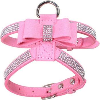 Rhinestone Dog Harness with Velvet Leather Leash