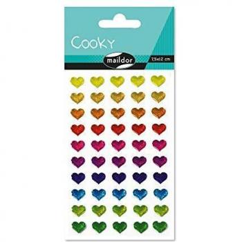 Sachet 1 planche 7,5x12cm Cooky, Coeurs multicolores