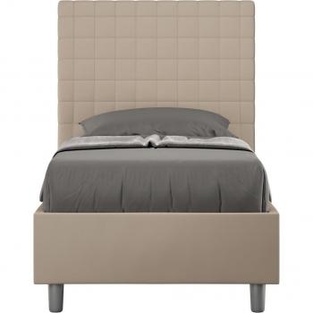Cama Sunny Gris Tórtola Símil Piel con Base Tapizada 80x190