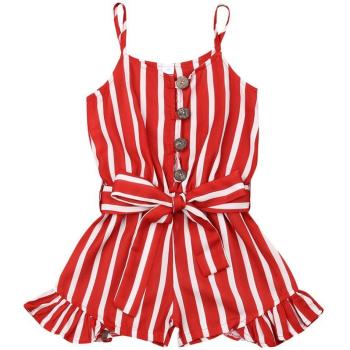 Girls' Red Striped Chiffon Overalls - Sleeveless Jumpsuit for Toddlers 3-8 Years