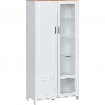 HOMCOM Alacena de Cocina con Estantes Ajustables y Puerta de Vidrio 76x36x160 cm Blanco