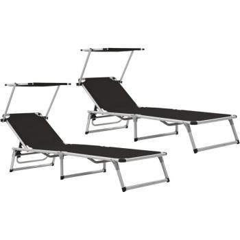 Zwarte Opvouwbare Ligbank met Aluminium Frame
