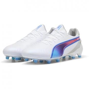 Puma King Ultimate FG/AG Football Boots - Puma White/Bluemazing/Flat Light Grey / UK7.5