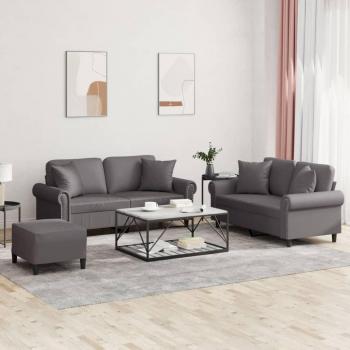VidaXL 3-teiliges Sofa-Set mit Kissen Grau Kunstleder