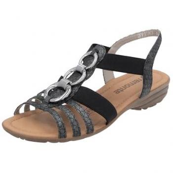 Remonte R3605‑45 „Schwarz/Graphit“ – Sandalette mit Keilabsatz