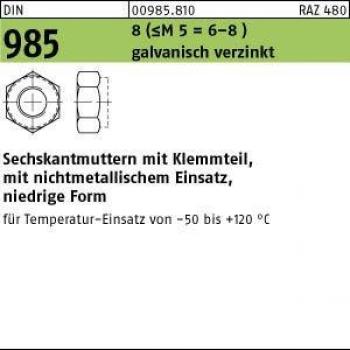 Niedrige Sechskantmutter, nichtmetallisches Klemmteil, DIN 985, verzinkter Stahl 8, M36