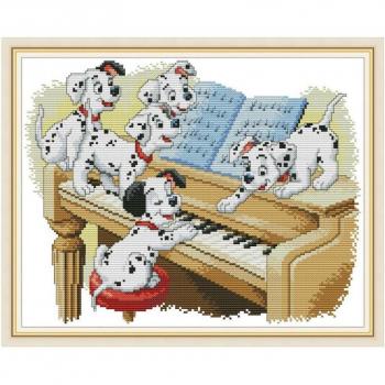 Five Dogs Playing the Piano 14CT Cross Stitch Kit