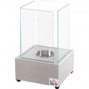 HOMCOM Ethanol-Kamin Bio-Ethanol-Brenner 0,4L 2 Stdn. Brenndauer kein Rauch Edelstahl 20 x 20 x 33 cm