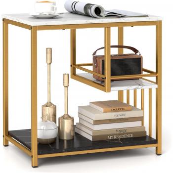 Tavolino Consolle 60cm con 3 Ripiani in Marmo Finto – Bianco Minimal