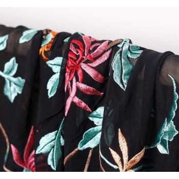 Black Georgette Silk Embroidered Mulberry Silk and Cotton Spring Dress DIY Fabric