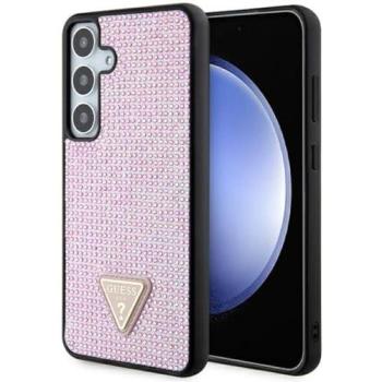 Samsung Galaxy S24+ Pink Guess Triangle Rhinestone Metal Logo Case