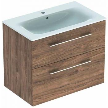 Geberit Selnova Square : Meuble‑vasque 635 × 788 × 480 mm, Noyer Hickory, 2 tiroirs