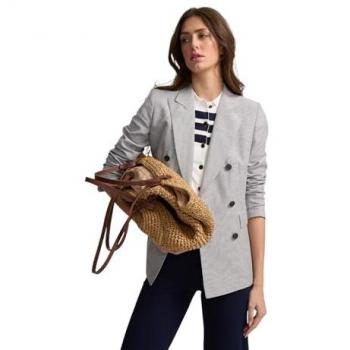Silbon - Americana cruzada mujer lino rayas gris
