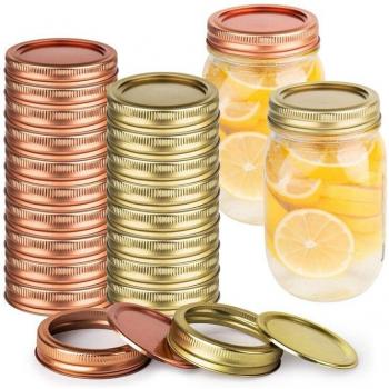 Canning Deksels en Bands voor Mason Potten - 24 Sets, Regelmatige 70mm (Goud/Roze Goud)
