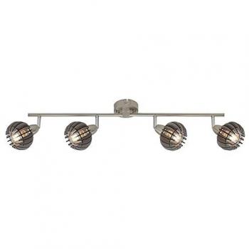 Briloner Deckenleuchte schwenkbar Wohnzimmerleuchte Holz Lamellen Deckenlampe Spotleiste, Metall, 4x E14