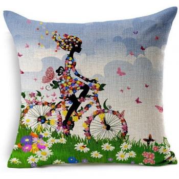 Housse de coussin en lin modèle arbre heureux