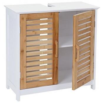 Mobile Sottolavabo HWC-B41 60x60x30cm, Bianco e Legno Chiaro