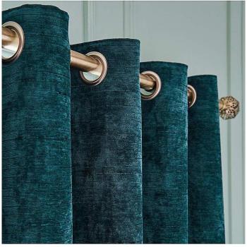 Selene Black Chenille Thermal Eyelet Curtains