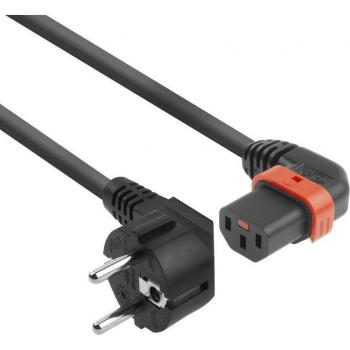 Iec Lock 230V Stromkabel CEE 7/7 männlich (gewinkelt) zu C13 (links gewinkelt) verriegelbar, schwarz, 1 Meter