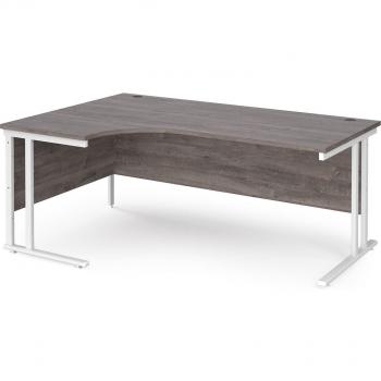 Maestro 25 Left Hand Desk 1800mm Wide with Grey Oak Top and White Cantilever Frame